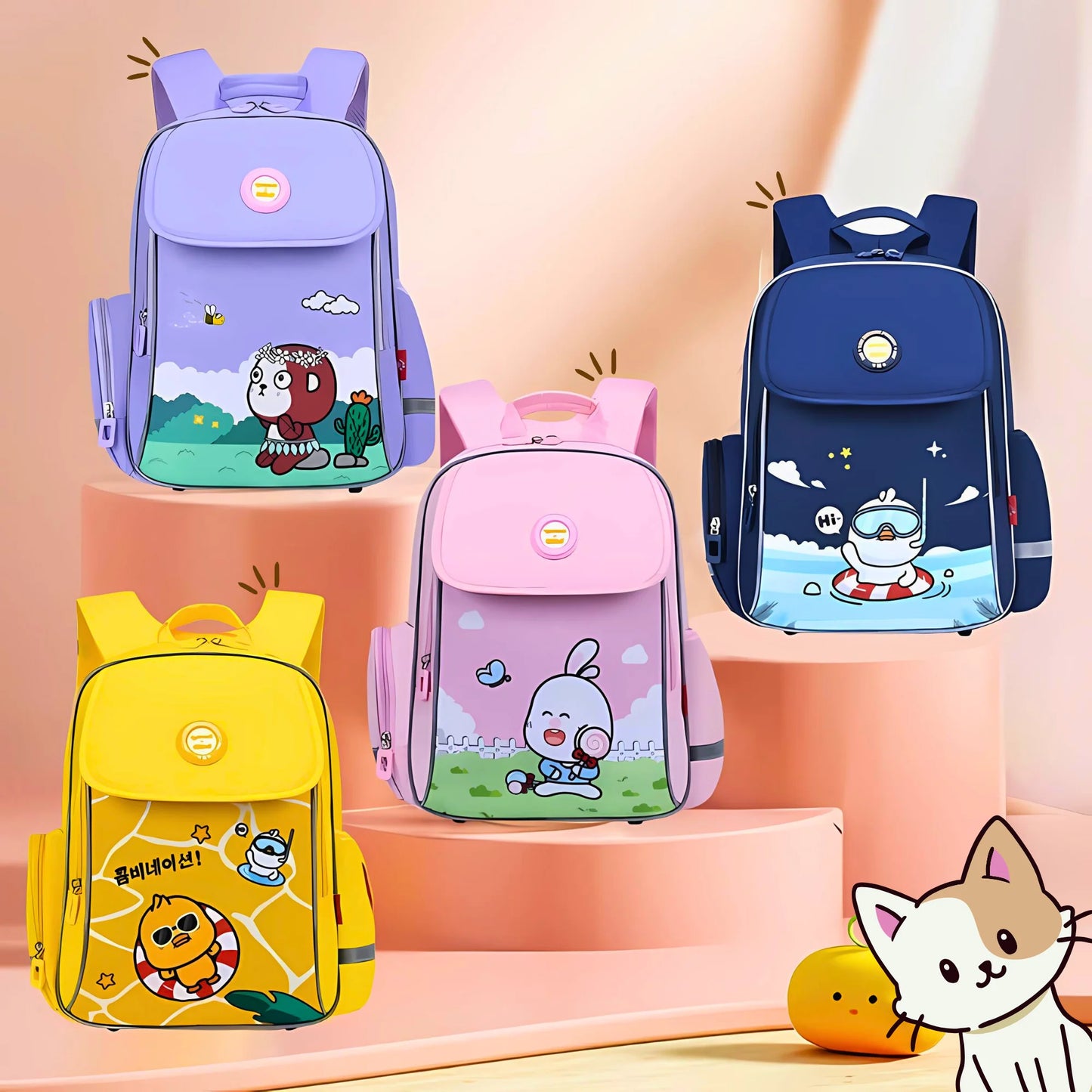 Trendy Cartoon Flap School Backpack (Surprise Colour)