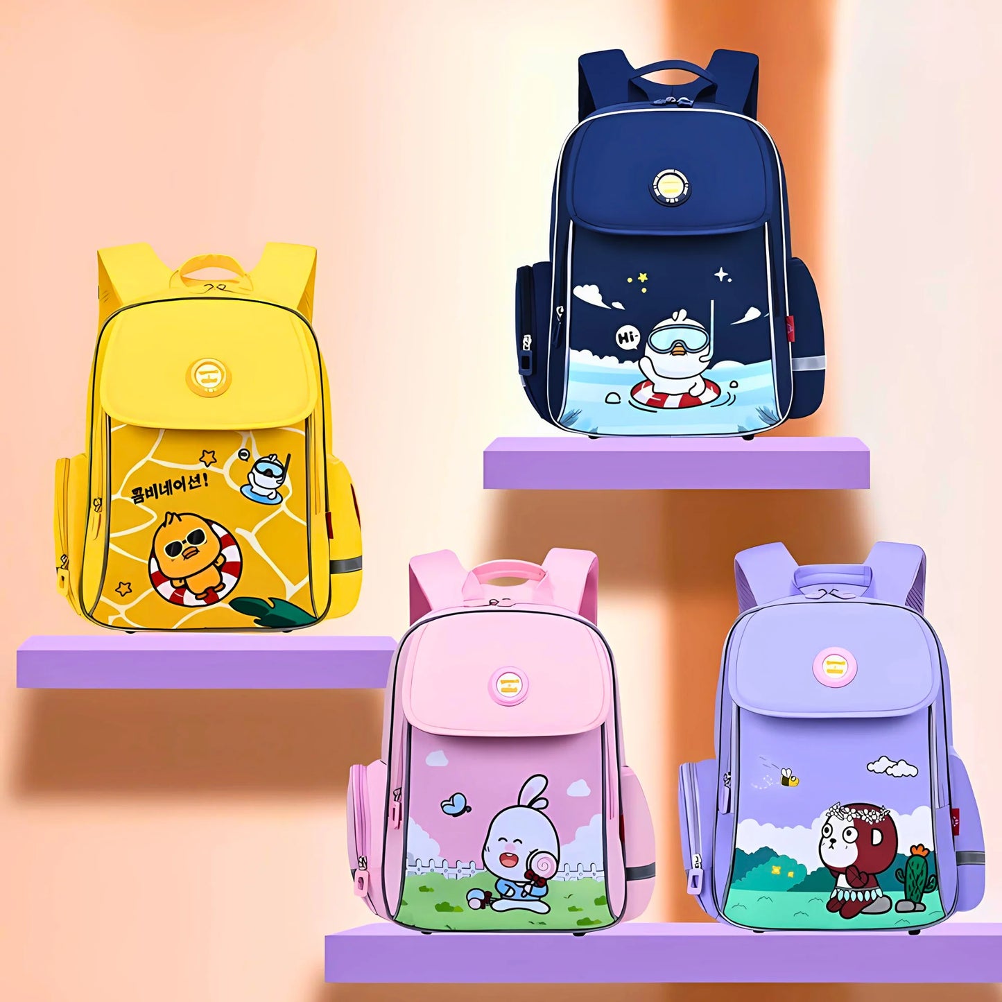 Trendy Cartoon Flap School Backpack (Surprise Colour)