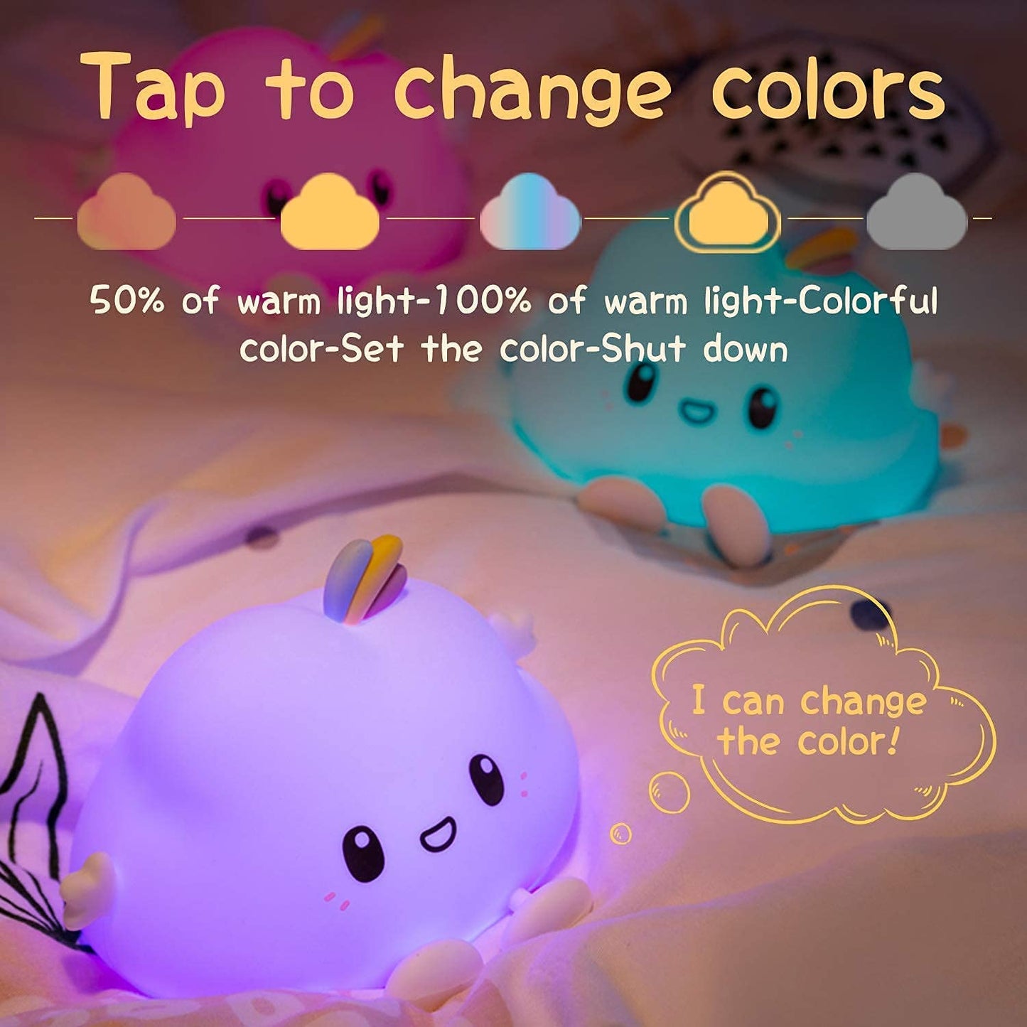Cute Cloud Rechargeable Night Lamp with Remote