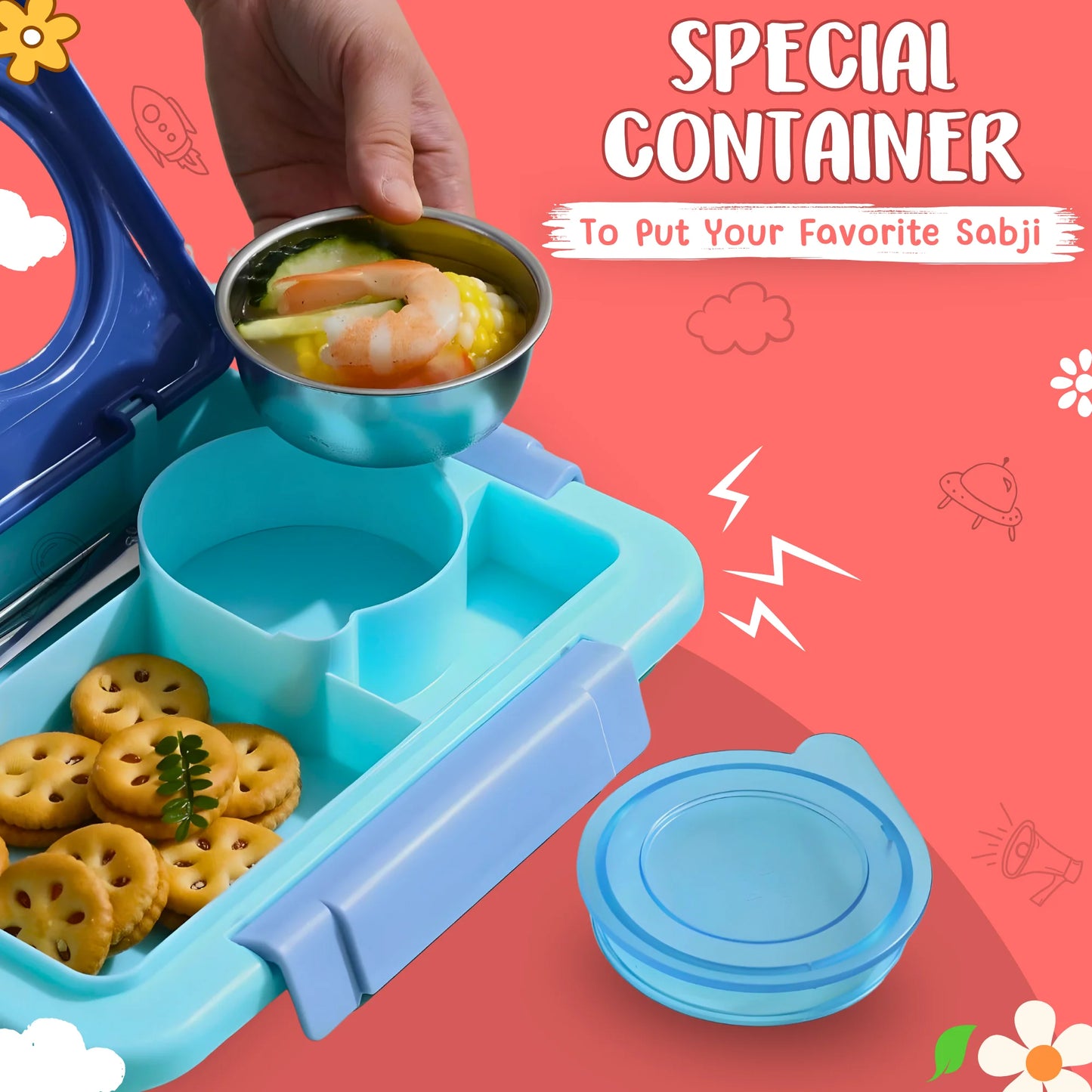 Trendy Space Capsule Lunch Box with 8 Compartment (Surprise Colour)