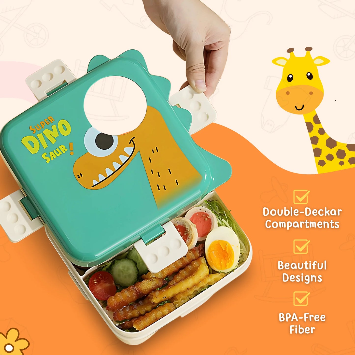 New Dino Double Decker Kids Lunch Box