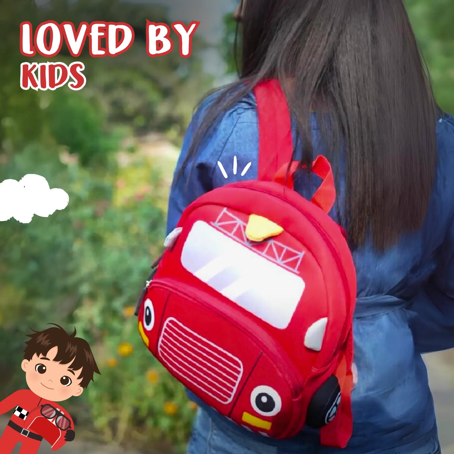 Cute Red School Bus Soft Plush Backpack For Kids