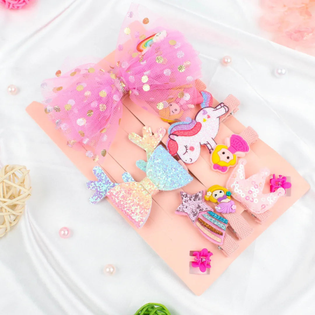 Fancy Unicorn Bow Hair Clip Set for Girls