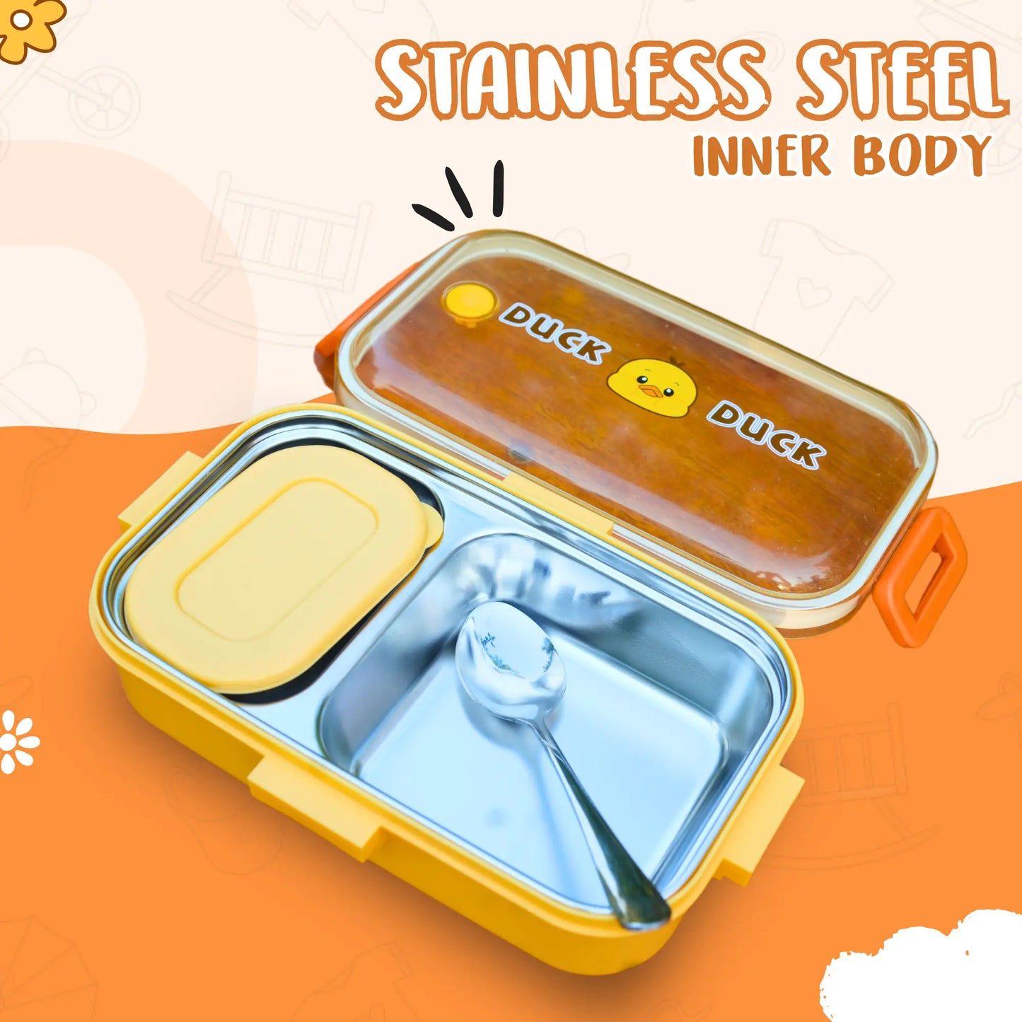 Trendy Rectangle Cartoon Stainless Steel Lunch box (Surprise Colour)