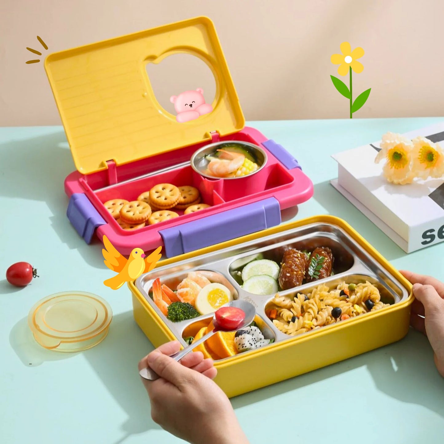 Trendy Space Capsule Lunch Box with 8 Compartment (Surprise Colour)