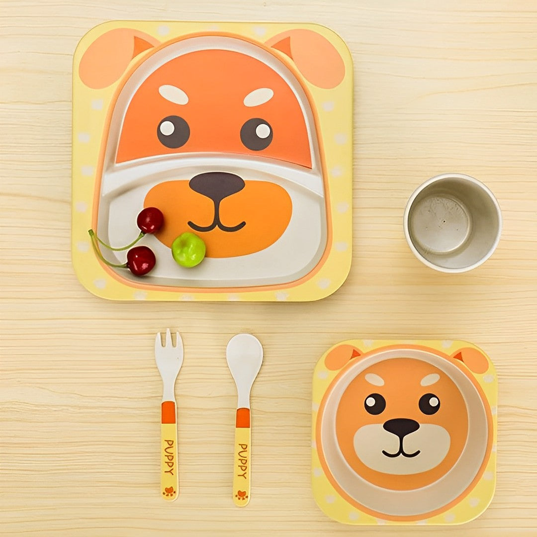 Cute Tiger Bamboo Fiber 5pcs Feeding Set