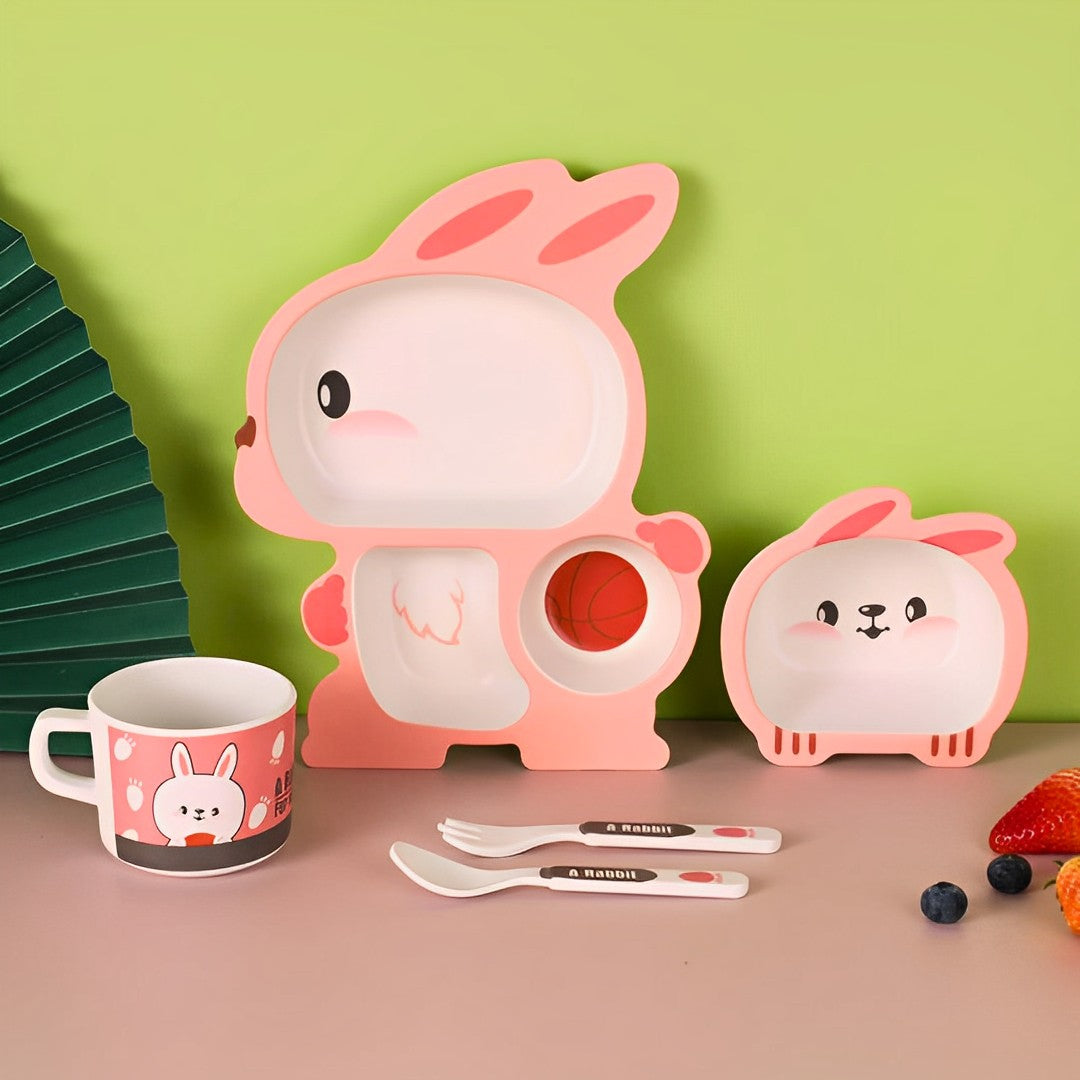 Cute Rabbit Bamboo Fiber 5pcs Feeding Set