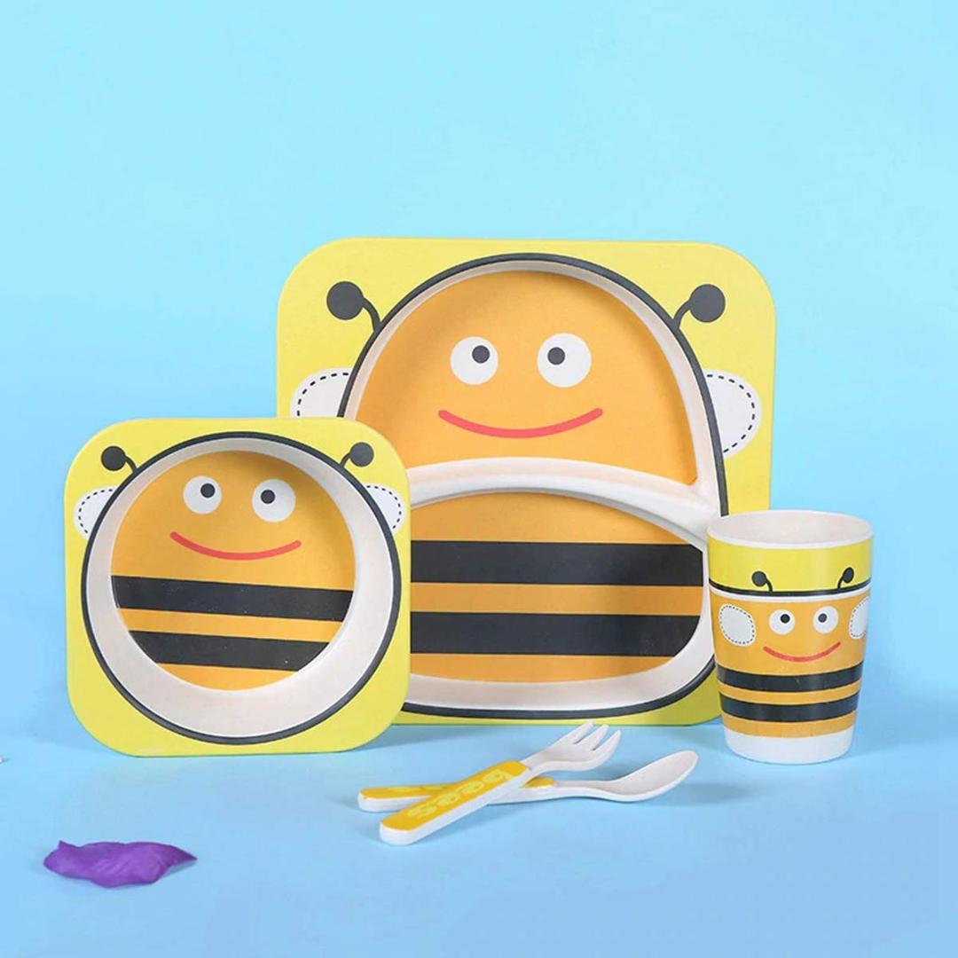 Cute Honey Bee Bamboo Fiber 5pcs Feeding Set