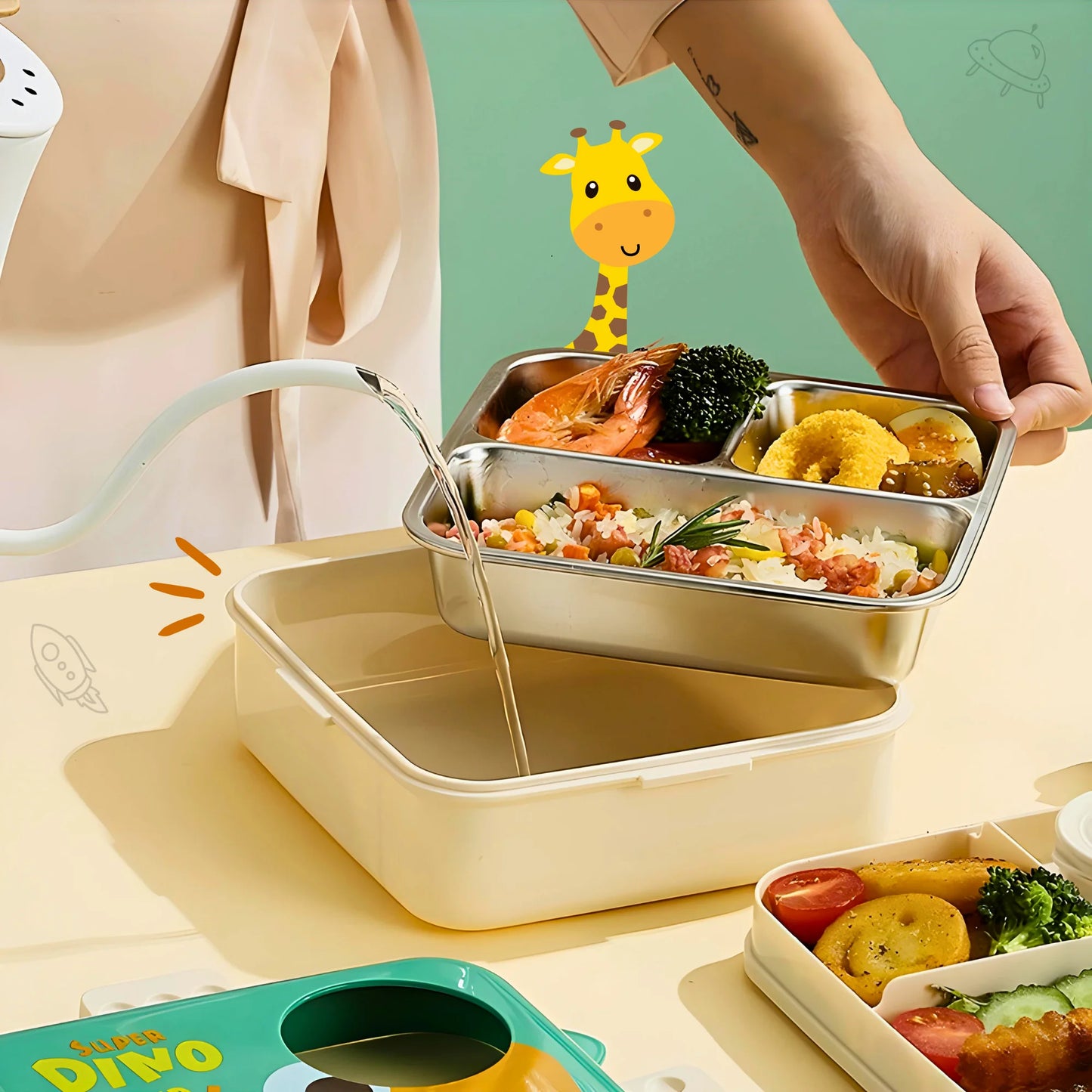 New Dino Double Decker Kids Lunch Box