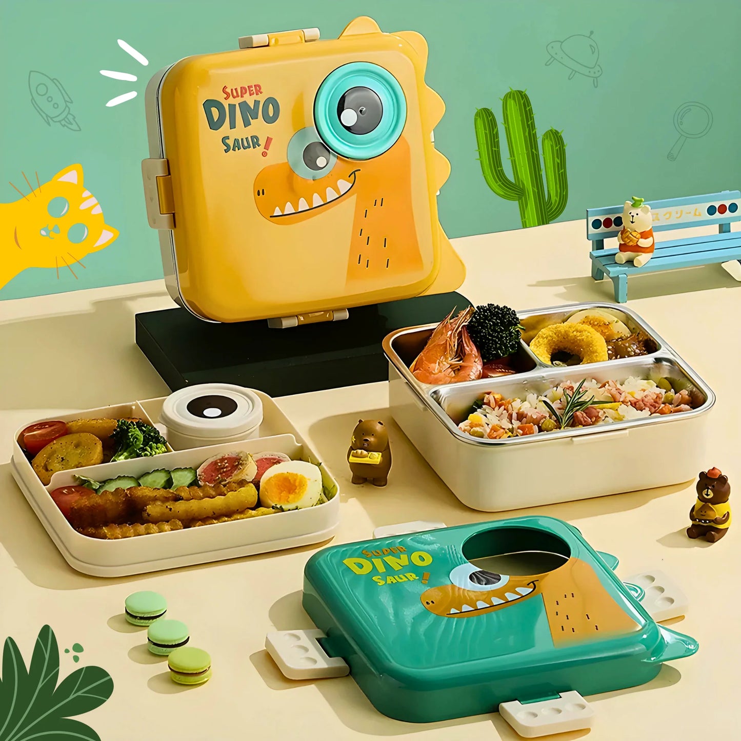 New Dino Double Decker Kids Lunch Box