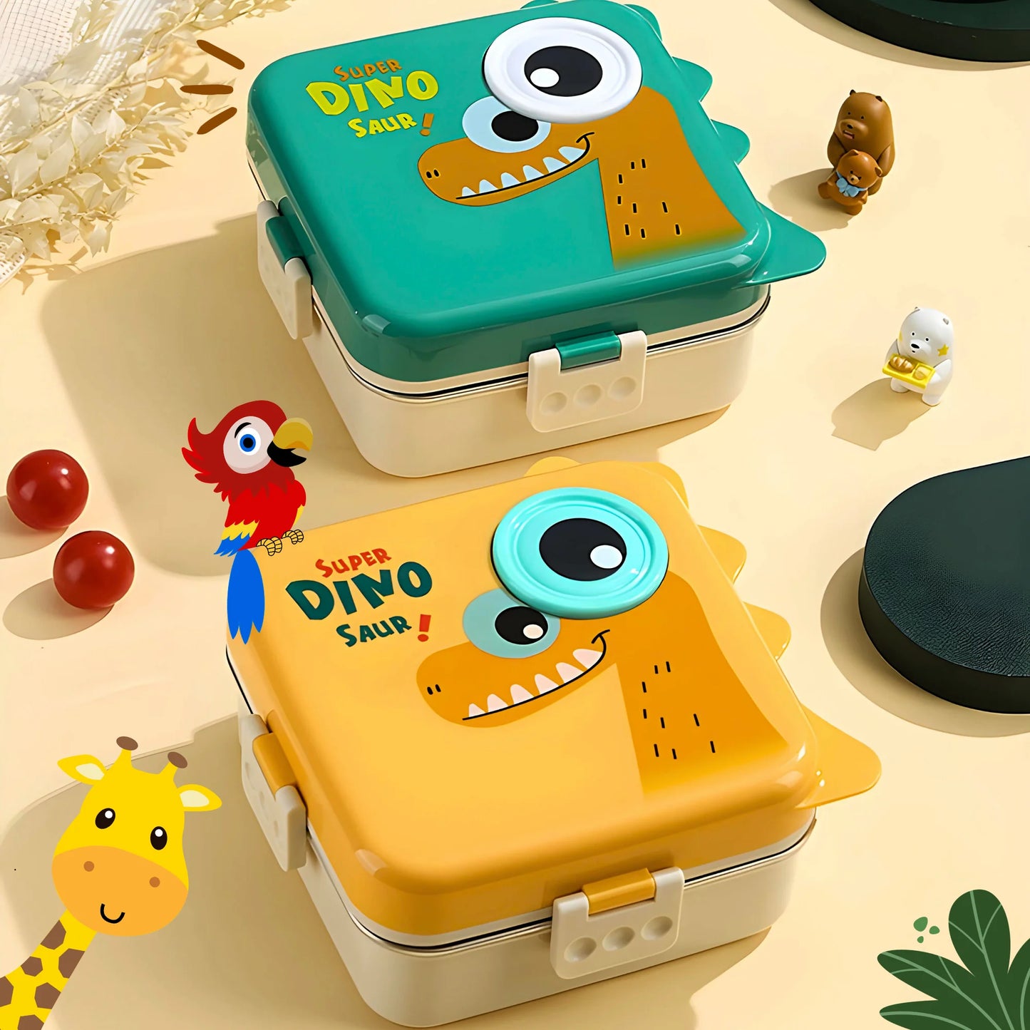 New Dino Double Decker Kids Lunch Box