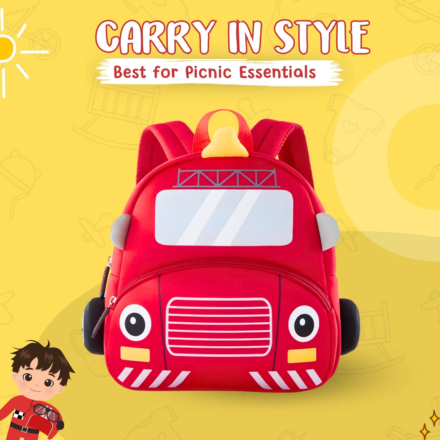 Cute Red School Bus Soft Plush Backpack For Kids