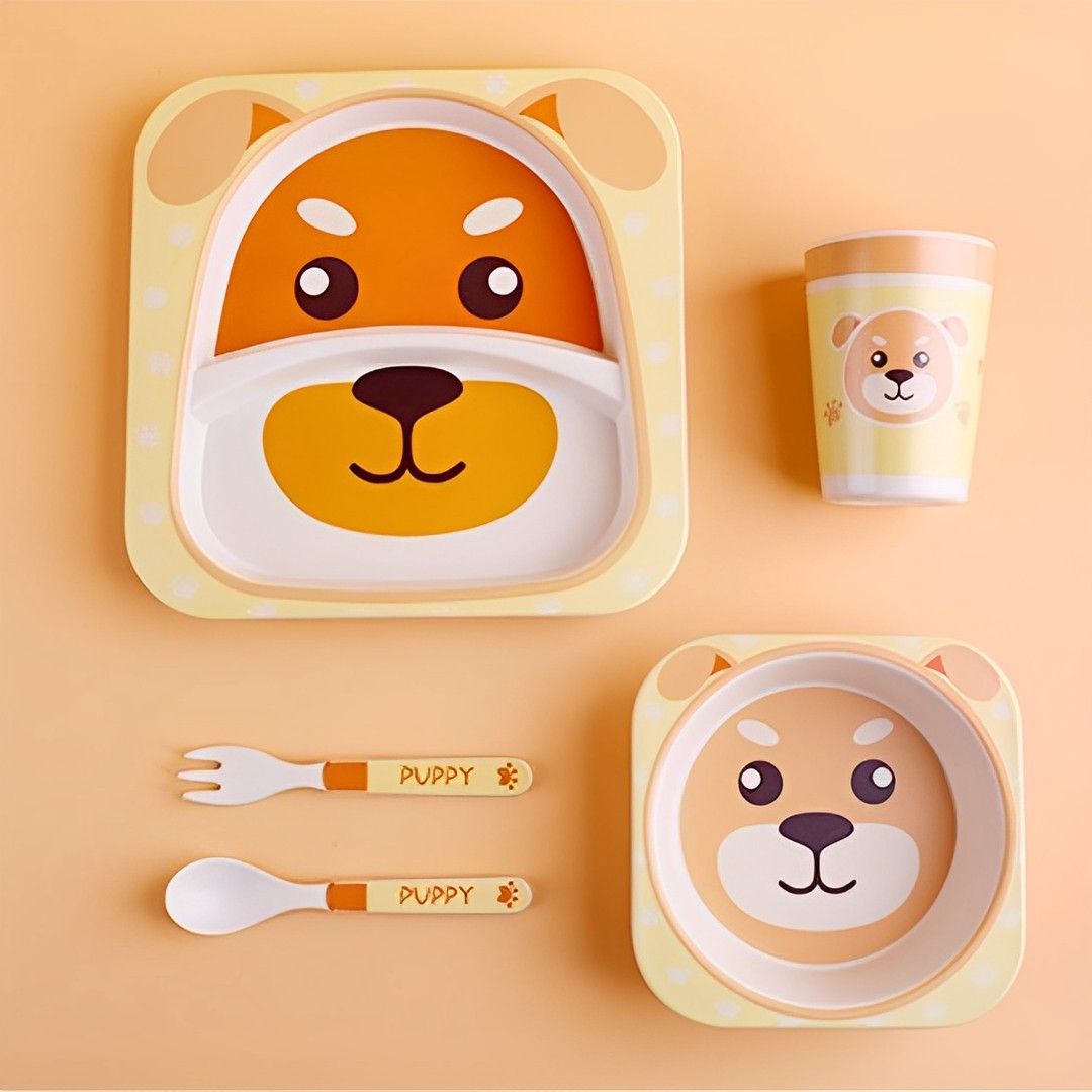 Cute Tiger Bamboo Fiber 5pcs Feeding Set