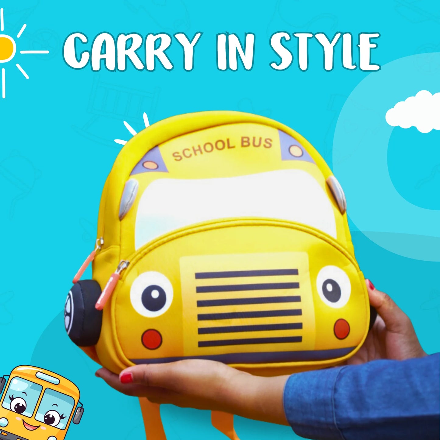 Cute Yellow School Bus Soft Plush Backpack For Kids