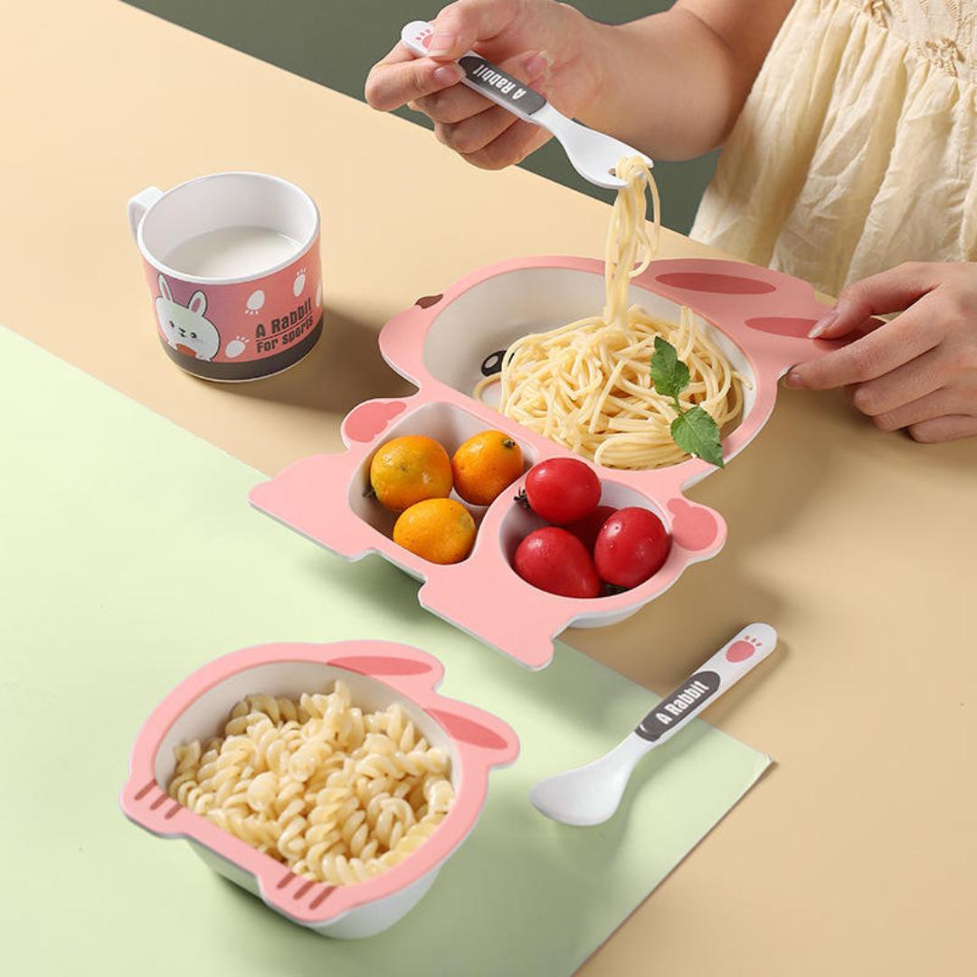 Cute Rabbit Bamboo Fiber 5pcs Feeding Set