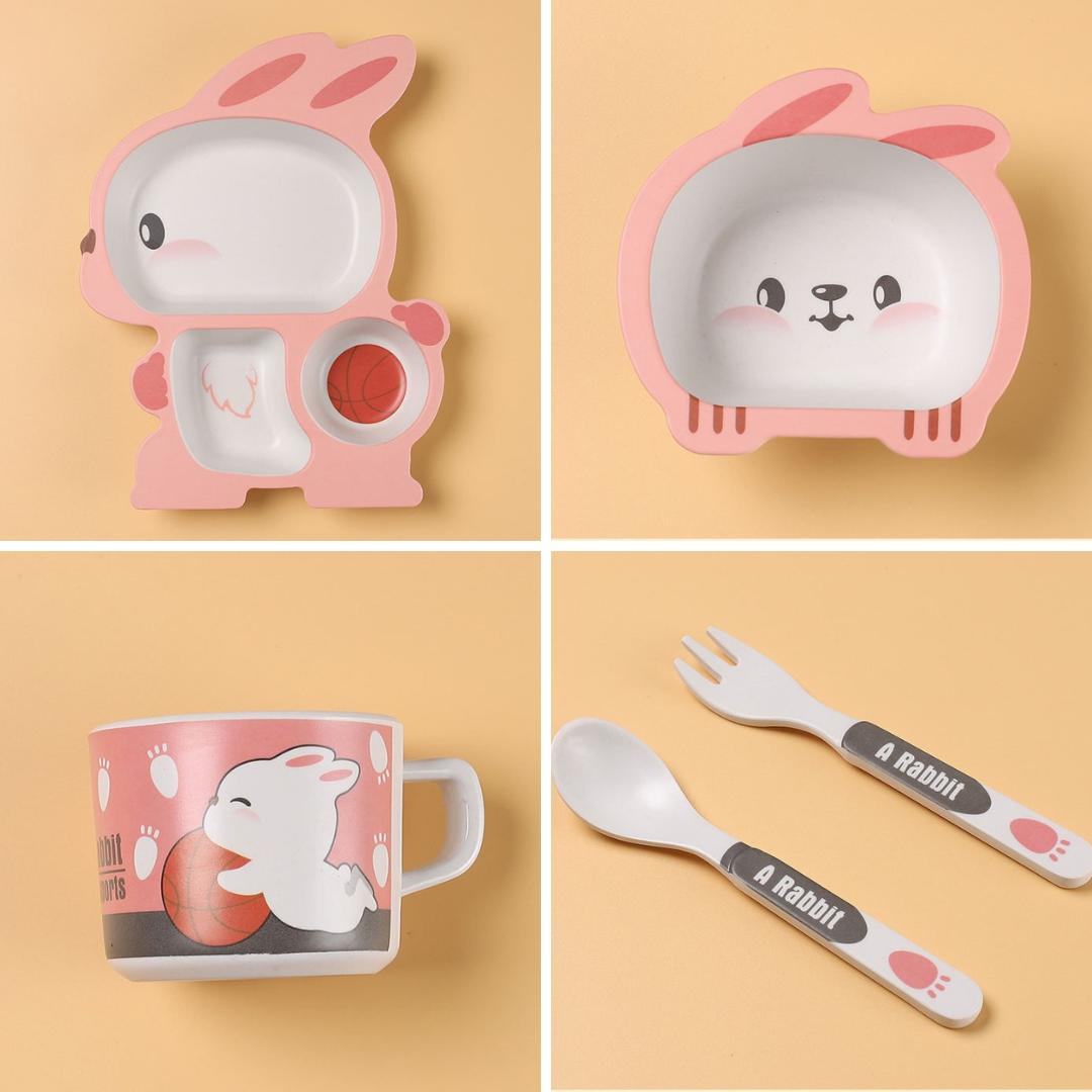 Cute Rabbit Bamboo Fiber 5pcs Feeding Set