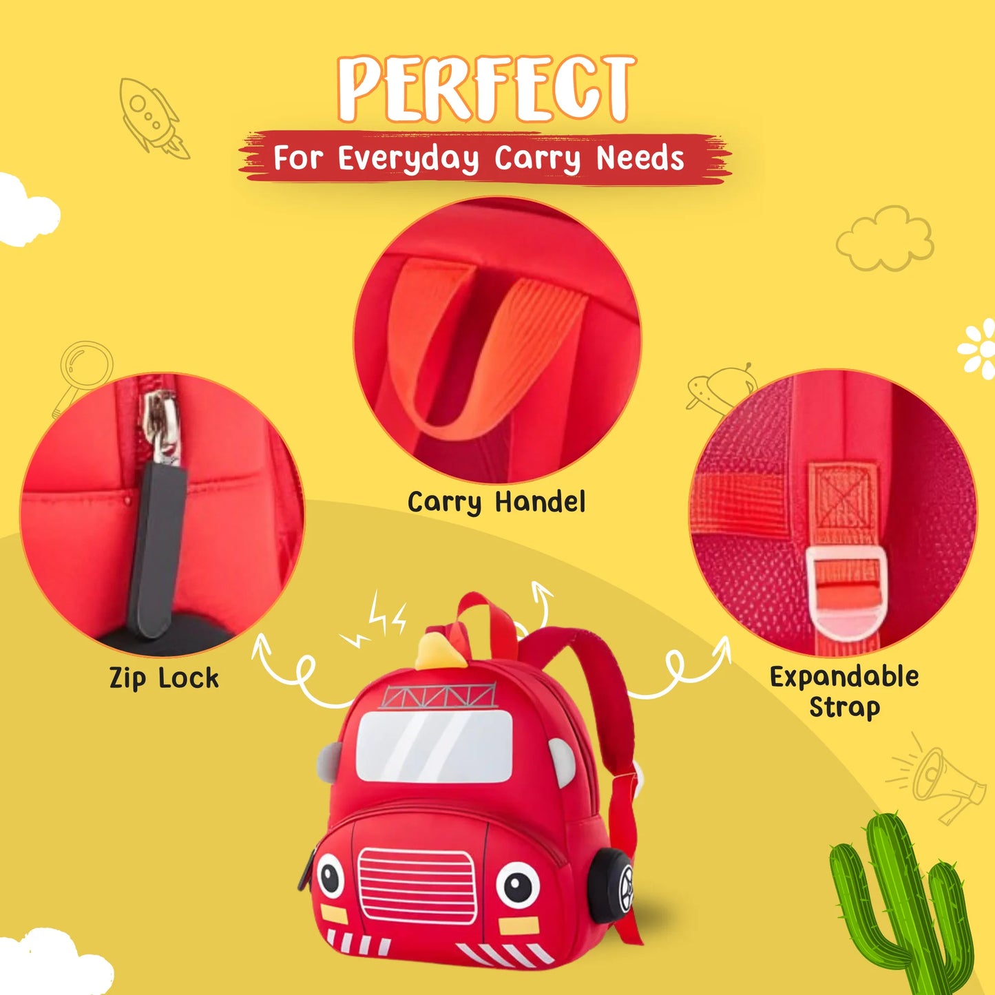 Cute Red School Bus Soft Plush Backpack For Kids