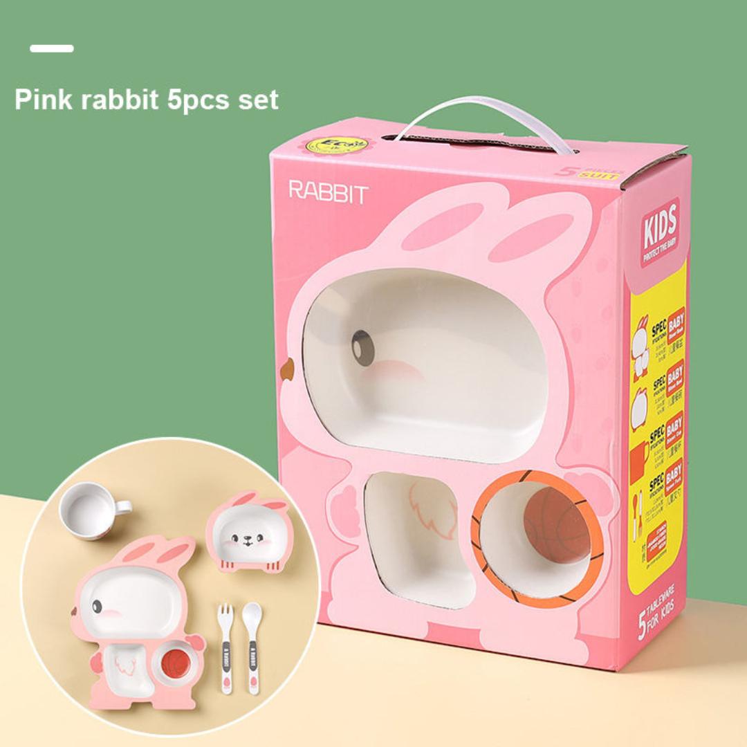 Cute Rabbit Bamboo Fiber 5pcs Feeding Set