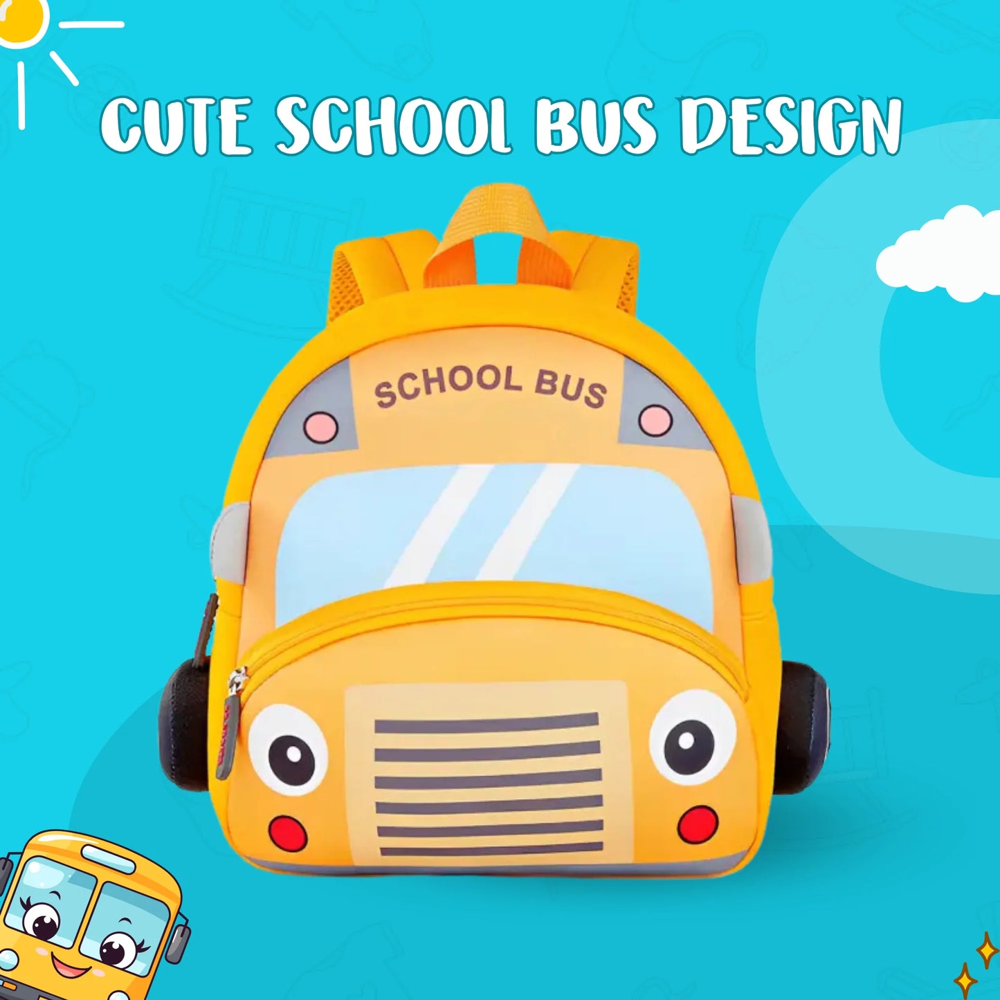 Cute Yellow School Bus Soft Plush Backpack For Kids