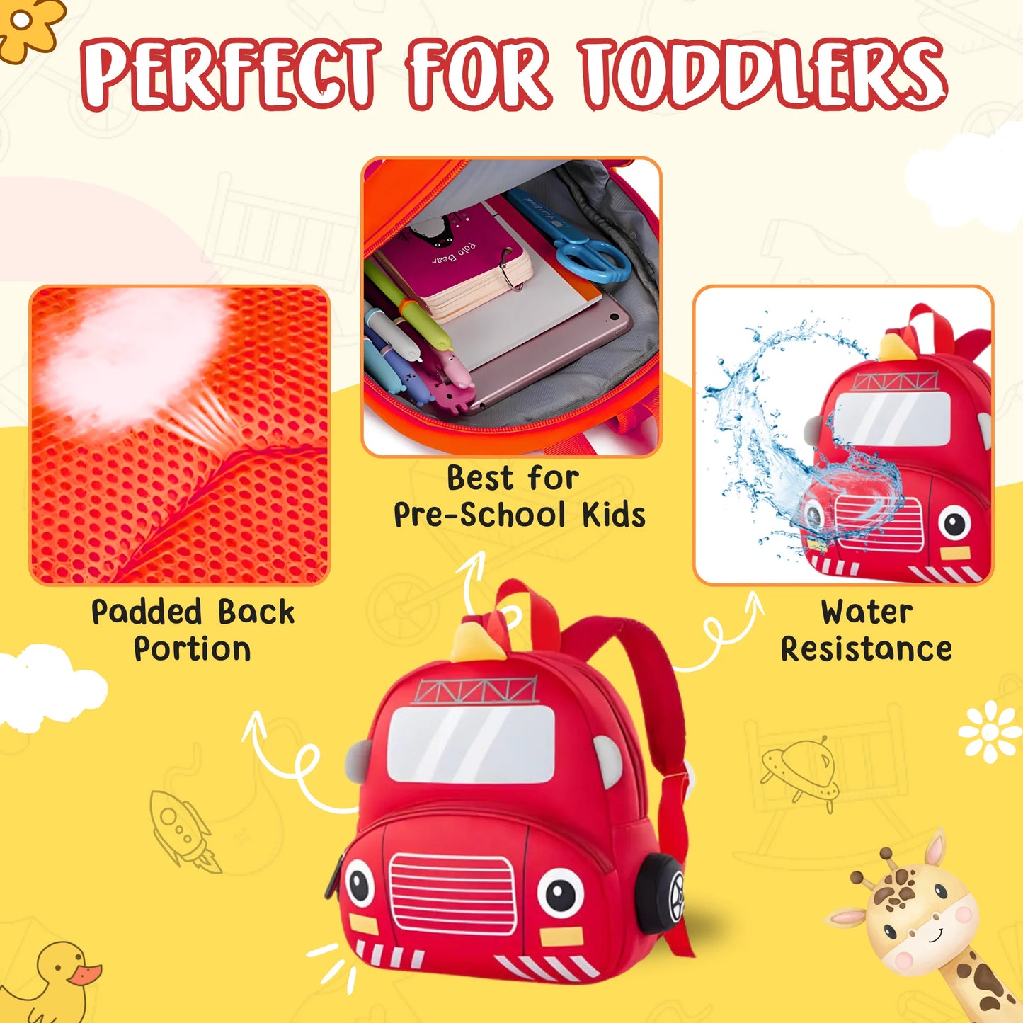 Cute Red School Bus Soft Plush Backpack For Kids